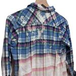 Women’s Hand bleached plaid farmhouse festival fall flannel shirt Blue Size M Photo 4