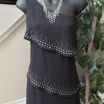 EXPRESS  Knee Length Dress Women Size 0 Roman Black Lined One Shoulder Off Tiered Photo 3