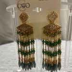 Cato Elegant Beaded Green and Gold Earrings Add a touch of elegance with these stunning beaded earrings. Photo 2