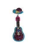 Guitar Earrings Beaded Rhinestone Dangle Drop Western Cowboy Hat New Pink Photo 4