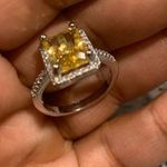 Australian Crystal Square Stone Ring Dipped In White Gold! Yellow Stone! So Pretty!!! Photo 4