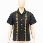 Handmade Men's Mexican Black Embroidered Shirt - Cotton, Gold Accent (Size M ) Photo 2