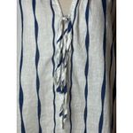 Rails Shirt Women Small White Blue Brielle Wavy Stripe Linen Blend Tie Neck Top Photo 8