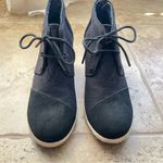 Toms New Desert Canvas Espadrille Black Lace Up Wedge Size 9.5 Photo 3