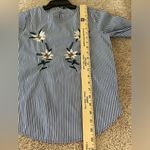 ZARA  Blue and White Striped Top With Embroidered Florals Size Small Photo 10