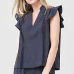 Brochu Walker  The Havana Top Size XS Boxy Ruffle Sleeve Lattice Trim Gray Photo 0