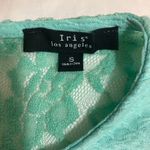 Iris pastel green lace dress, ladies small stretch brocade knit lacy back midi Photo 4