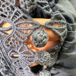 Anthropologie  V Neck Eyelet Lace Mini Dress Ruffle Sleeves Blue Medium Cotton Photo 4