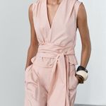 ZARA  NWT 100% cotton bow tie wrap poplin pink top Photo 0