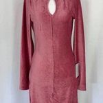 Nordstrom New Dual Nature Keyhole Rib Velour Dress Mock Neck Mini Mauve Medium o Photo 0