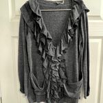 Cecico  Gray Lined Ruffled Sweater with Pockets - Size Large - GUC. Some pilling. Photo 0