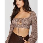Garage Ava Tie Front Micro Long Sleeve Top Womens XS Brown Floral Cut Out Boho Photo 0