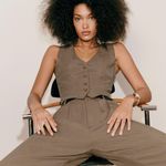 Reformation NWT DEVIN TWILL VEST IN MUSHROOM Photo 0