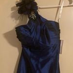 La Femme Thumbnail Filmstrip of GiGi Navy One Shoulder Prom Dress with Flower by Photo 3