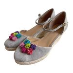 Talbots Women’s Wedge Espadrille Sandals Size 9 Pom Pom Flower Houndstooth Photo 0