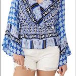 Free People NWT Free‎ People Peasant Blouse Indigo Combo Bell Sleeve Bohemian Top M Photo 1