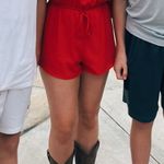 Honey Belle Red Off The Shoulder Ruffle Romper Photo 2