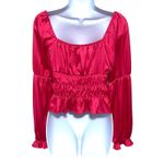 Forever 21  Hot Pink Ruched Peasant Blouse M Coquette Milkmaid Boho Romantic NWT Photo 1