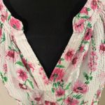 Crown & Ivy Pink Floral Peasant Top Puff Sleeve Split 100% Cotton Neck Size PS Photo 4