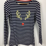 Boden Striped Reindeer Tee Size 4 Blue Photo 0