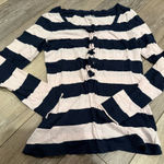 Old Navy  Women’s Henley Navy and Pink Striped Top Photo 0