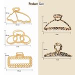 Medium Claw Clips for Thick Hair Metal Gold & Leopard Non Slip Pearl Jaw Clamps Photo 4