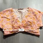 ZARA Pink & Orange Bright Floral Print Twist Front Short Sleeve Crop Top Size M Photo 3