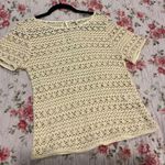 Joie  Crochet Cream Off-White Knit Top Blouse Crewneck Short Sleeve Size Large Photo 8
