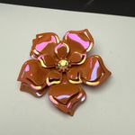 Retro Orange Enamel Metal Flower Brooch Pin AB Aurora Borealis Rhinestone Photo 0