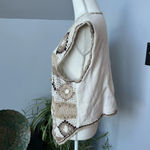 Crochet Button Up Sweater Vest Cream Tan Brown Grannycore size‎ Large Photo 2