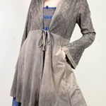 Vocal Grey Brown Faux Suede & Lace Bell Sleeve Ruffled Cardigan Jacket Size S Photo 0