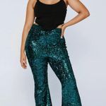 Nasty Gal Green Sequin Flare Pants Photo 1