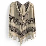Lucky Brand  Cream and Brown Knit Fringe Poncho- Size Medium Photo 2