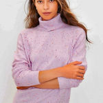 Loft Confetti Speckled Turtleneck Multi Knit Sweater Lilac Purple Small Photo 0