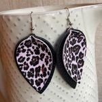 NEW! Pebbled Faux Leather Double Layer Leopard Black Teardrop Dangle Earrings Photo 1