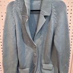 Light Blue Knit Cardigan Blazer Button Front Pockets Shawl Collar Size L Photo 0