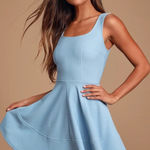 Lulus Home Before Daylight Periwinkle Blue Sleeveless Skater Dress Sz M Photo 0