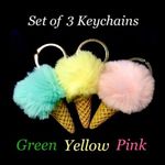 Fuzzy Ice Cream Cone Pom Pom Keychains (Set of 3) Photo 1