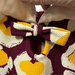 Vintage Handmade Collared Bow Keyhole Short Puff Sleeve Textured Midi Dress M Red Size M Photo 10