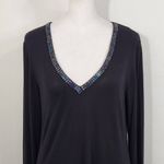 Rose + Olive Black Tunic with Beaded Neckline NWOT Size Medium Photo 1