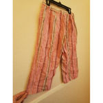 JM Collection JM Petite Collection Wide Leg‎ Linen Capri Pants Size 2P Pink Pockets Stripes Photo 3