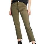frame denim 26”  Le High Straight Raw Stagger Hem Army Green Tuxedo Stripe Jeans Photo 0