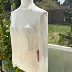 SheIn Privé Contrast Mesh Fringe Trim White Crop Top Photo 4