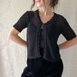 Sag Harbor Vintage 90s Crochet Black  Petites Short Sleeve Single Button Cardigan Photo 1
