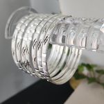 Set of Seven Small White Gold Filled Bangle Bracelet Diamond Cut Design Silver Photo 1