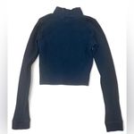 Aerie Black Fitted Cropped Waffle Knit Mock Neck Long Sleeve Top – Size Small Photo 1