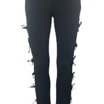 White Fox Women's Black Rib Knit Cutout Knot Side Flared Trousers Pants Size S Photo 1