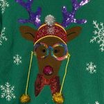 CELEBRATE TOGETHER SIZE SMALL FUNKY Festive MULTICOLOR Reindeer GREEN Sweater Photo 7