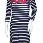 Talbots  Dress Womens XS Petite Navy Blue White Striped Floral Sheath Work Casual Photo 0