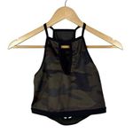 Carbon 38 Women’s High Neck Mesh Back Camo Cut Out Sports Bra Green/Black L Photo 0